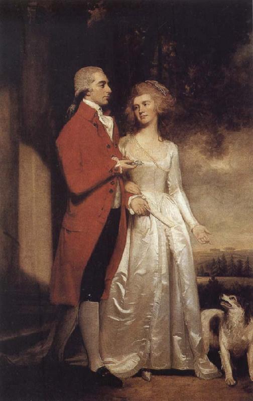 George Romney Sir Christopher and Lady Sykes strolling in the garden at Sledmere oil painting image